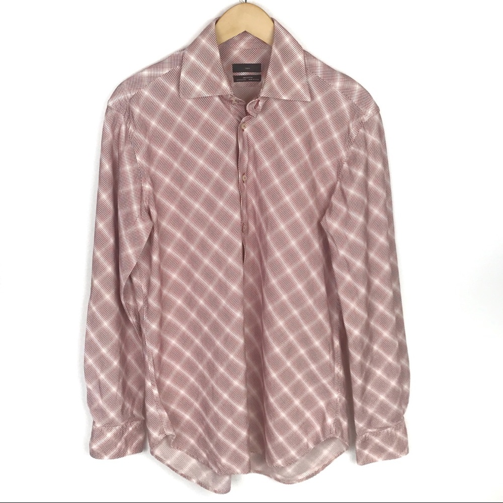 Zara Man Long Sleeve Red White Button Down Shirt